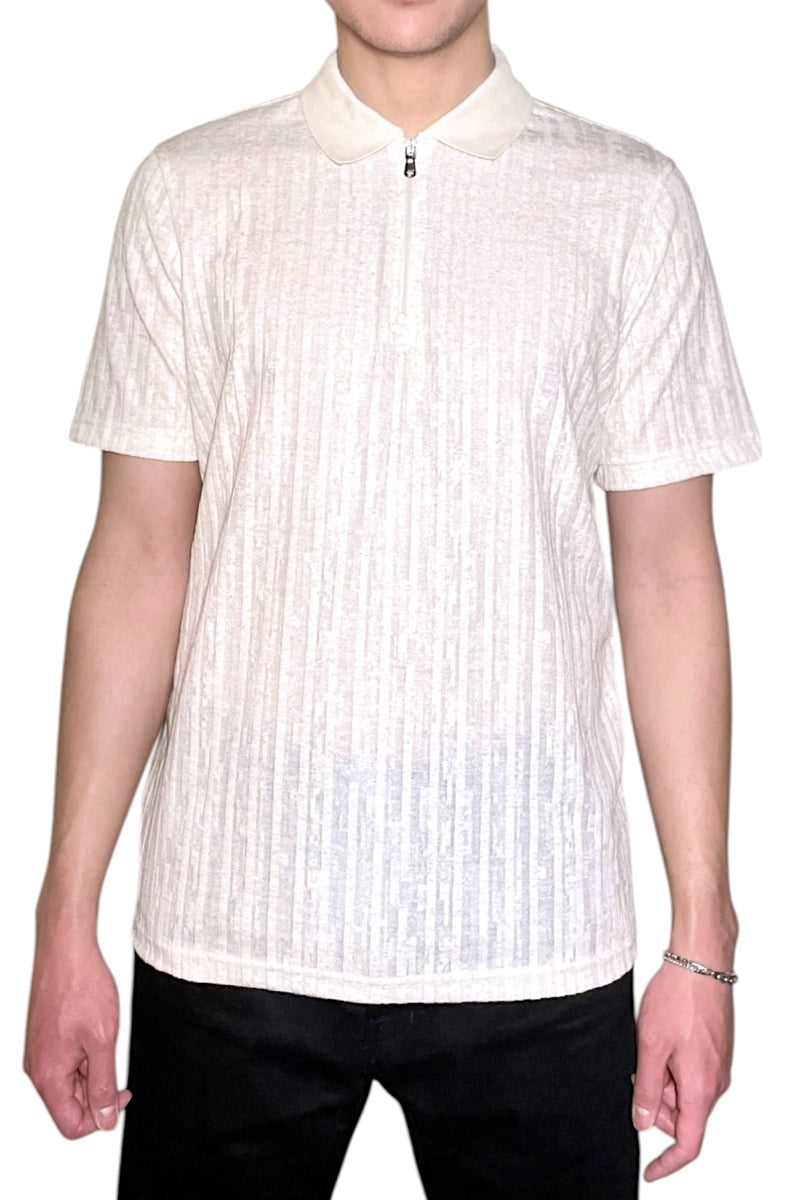 Wholesale,Jakamen, Jakamen Beige Striped Textured Slim Fit Qtr Zip Polo, Tan, Large-44-TagLExtra Extra Large-48-TagXXLMedium-42-TagMSmall-40-TagSExtra Large-46-TagXL