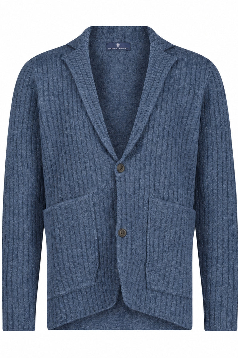 Wholesale,Luchiano Visconti, Luchiano Visconti Indigo Ribbed Sweater Cardigan, Blue, Small-42-TagSMedium-44-TagMLarge-46-TagL