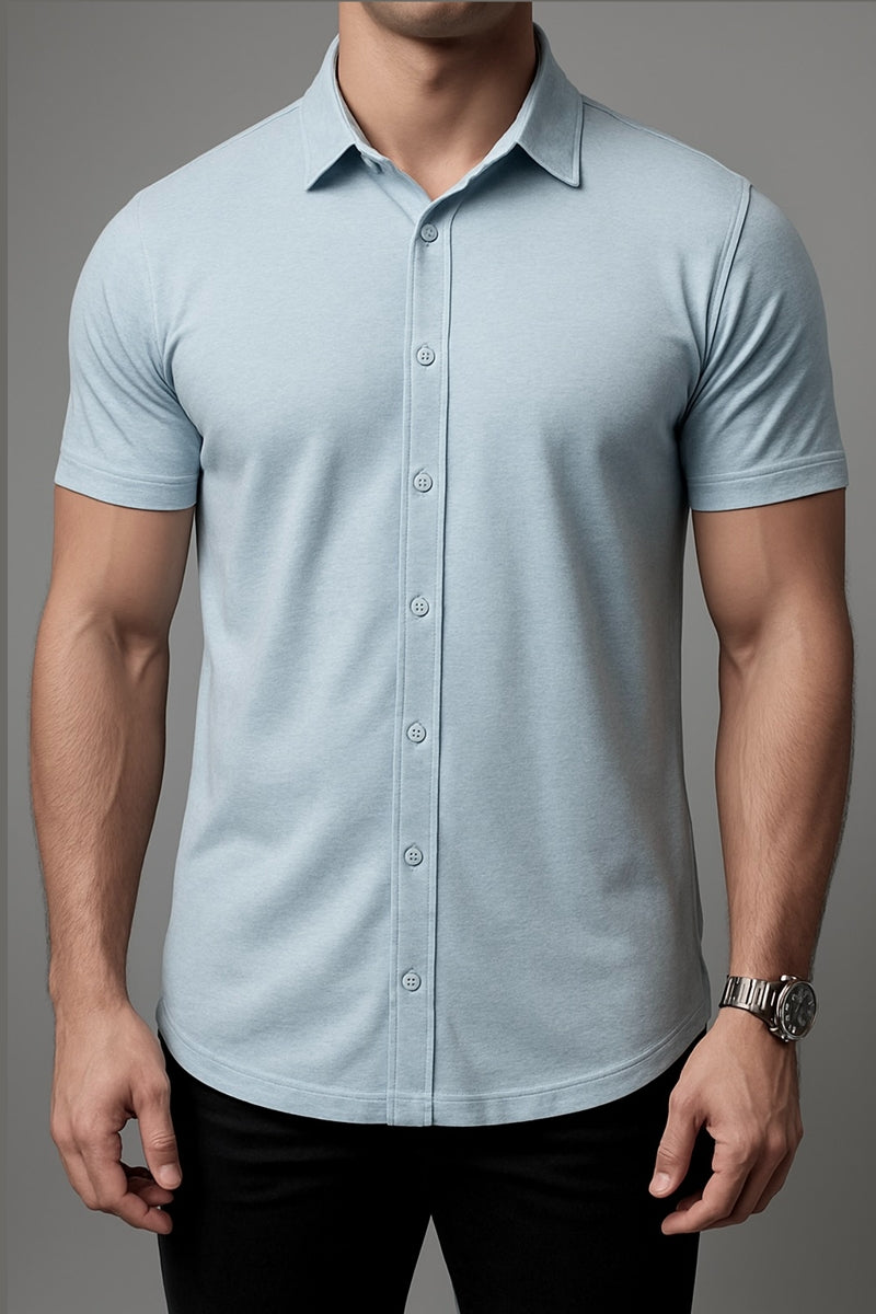 Wholesale,Johnston & Murphy, Johnston & Murphy Blue Birdseye Texture 4-way Stretch Shirt, Blue, Large-47-TagL