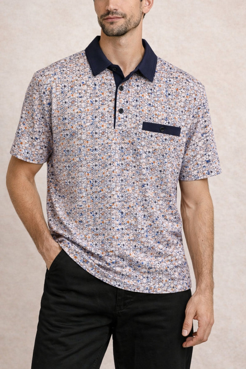 Wholesale,Nicoby Age of Wisdom, Nicoby Age of Wisdom Navy/Orange Printed Performance Polo, Blue, Medium-42-TagMLarge-44-TagLExtra Large-47-TagXL