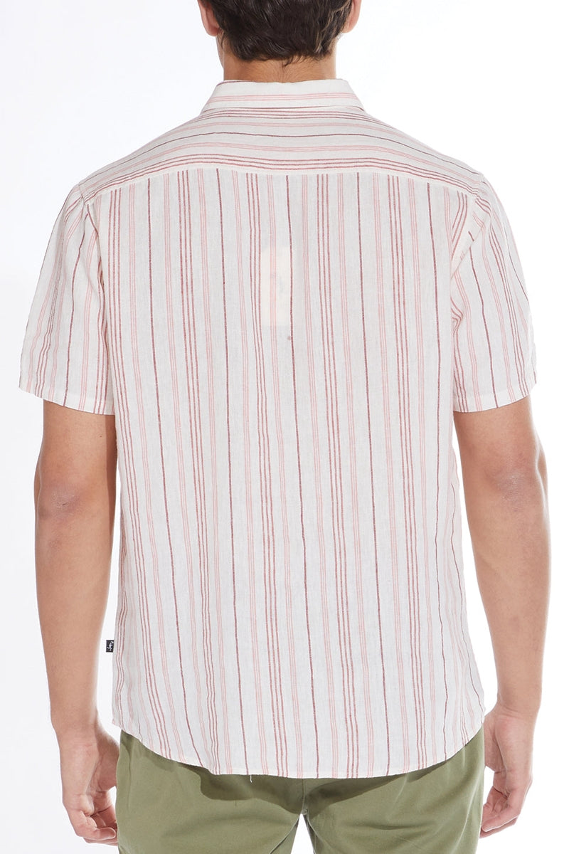 Wholesale,Civil Society, Civil Society White/Rust Linen Striped Short Sleeve Shirt, White, Small-42-TagS
