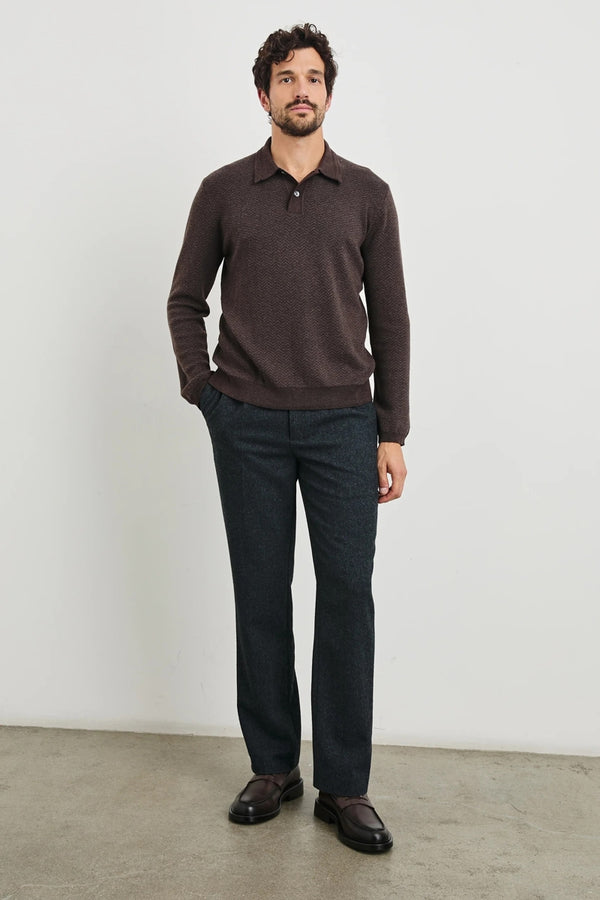 Rails Brown Herringbone Wool Jacquard Sweater Polo