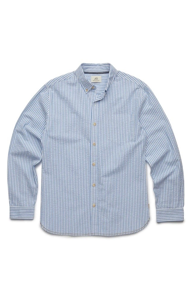 Faire,Surfside Supply, Surfside Supply Blue And White Vertical Striped Seersucker Button Up Shirt With Front Chest Pocket, White, Large-46-TagLExtra Extra Large-52-TagXXLExtra Large-48-TagXLSmall-41-TagSMedium-43-TagM