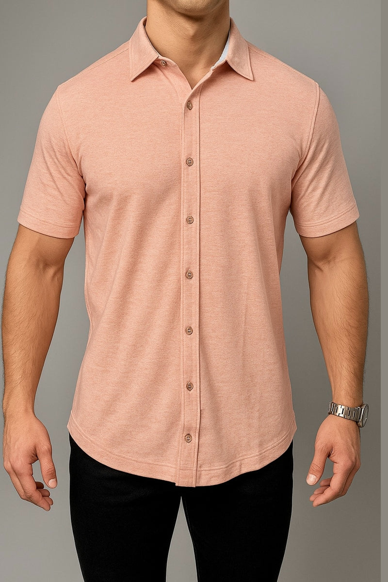 Wholesale,Johnston & Murphy, Johnston & Murphy Orange Birdseye Texture 4-way Stretch Shirt, Orange, Medium-44-TagM