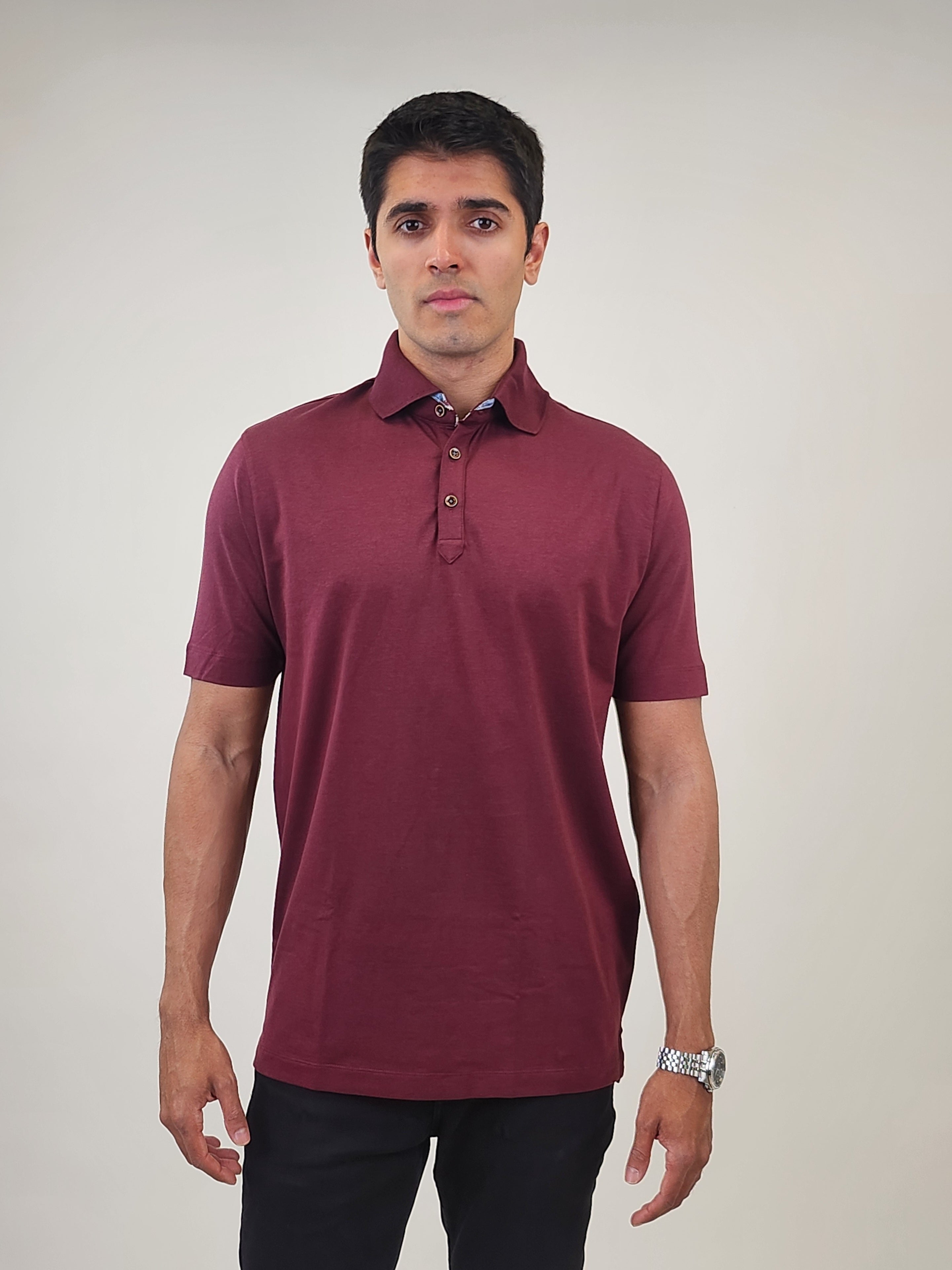 Brand Partner,R2 Amsterdam, R2 Amsterdam Burgundy Solid Polo, Red, Large-42-TagL