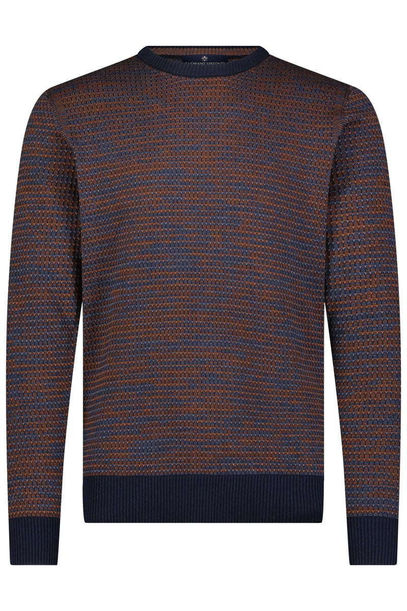 Luchiano Visconti Navy Triblend Crew Neck Jacquard Sweater