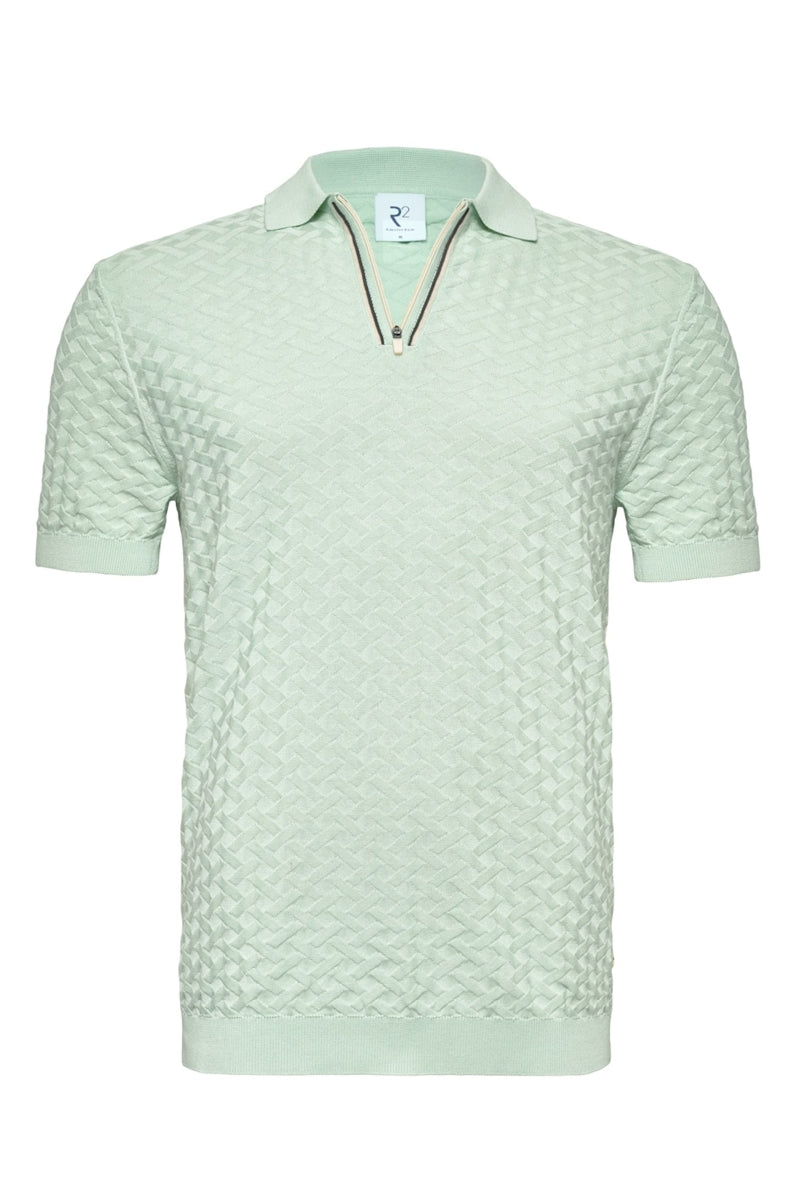 Direct From Brand,R2 Amsterdam, R2 Amsterdam Light Green Zipper Closure Textured Polo, Green, Small-38-TagSMedium-40-TagMExtra Extra Large-48-TagXXLExtra Extra Extra Large-50-Tag3XL