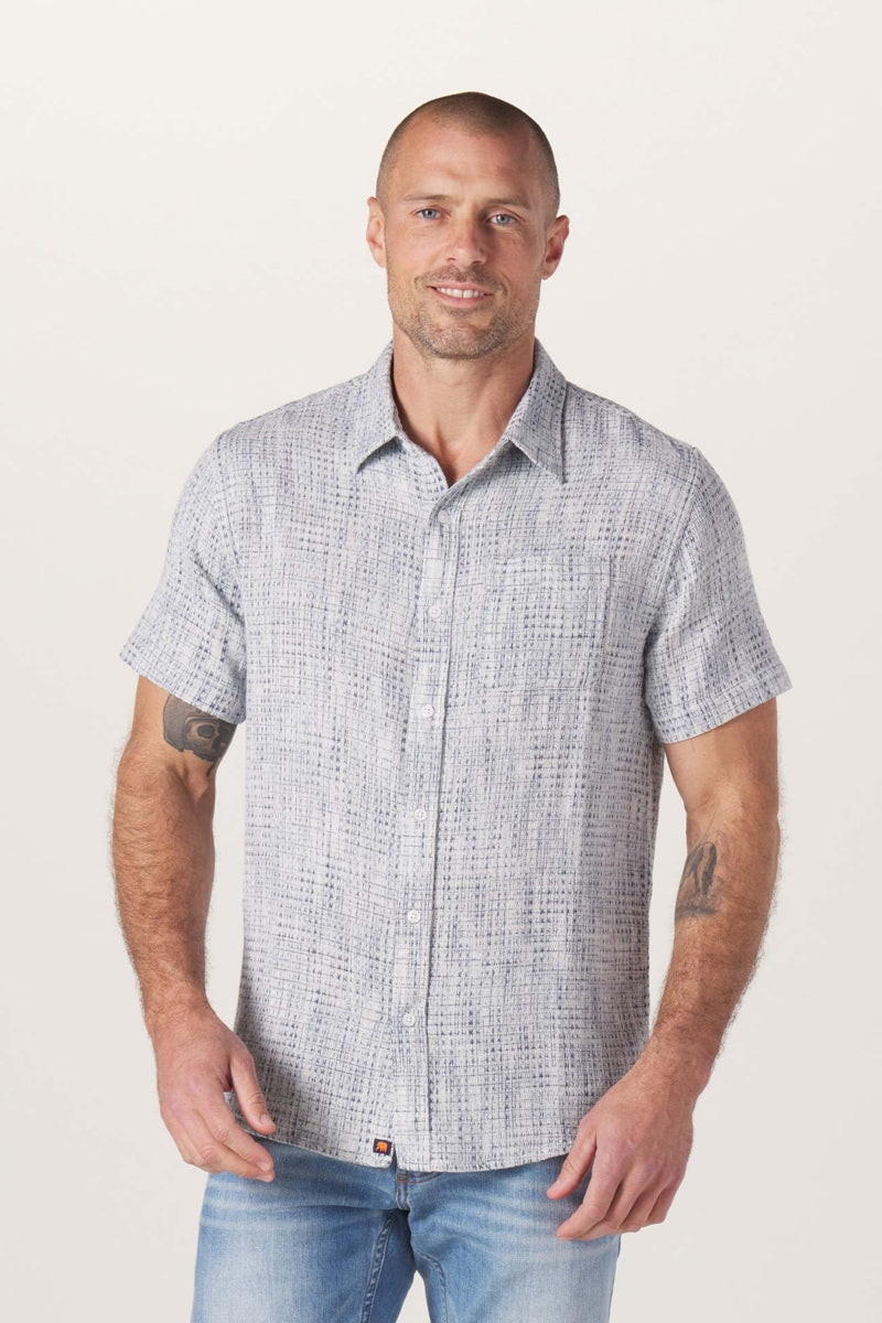 Wholesale,The Normal Brand, The Normal Brand Light Blue Woven Freshwater Short Sleeve Button Up Shirt, Blue, Small-40-TagS