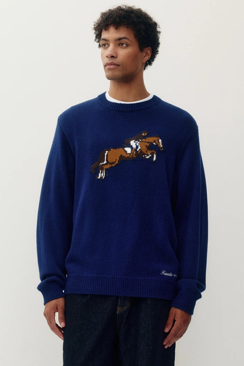 Wholesale,Kuwalla Tee, Kuwalla Tee Navy Equestrian Knit Crew Sweater, Blue, Small-42-TagSMedium-45-TagMLarge-47-TagLExtra Large-49-TagXLExtra Extra Large-52-TagXXL