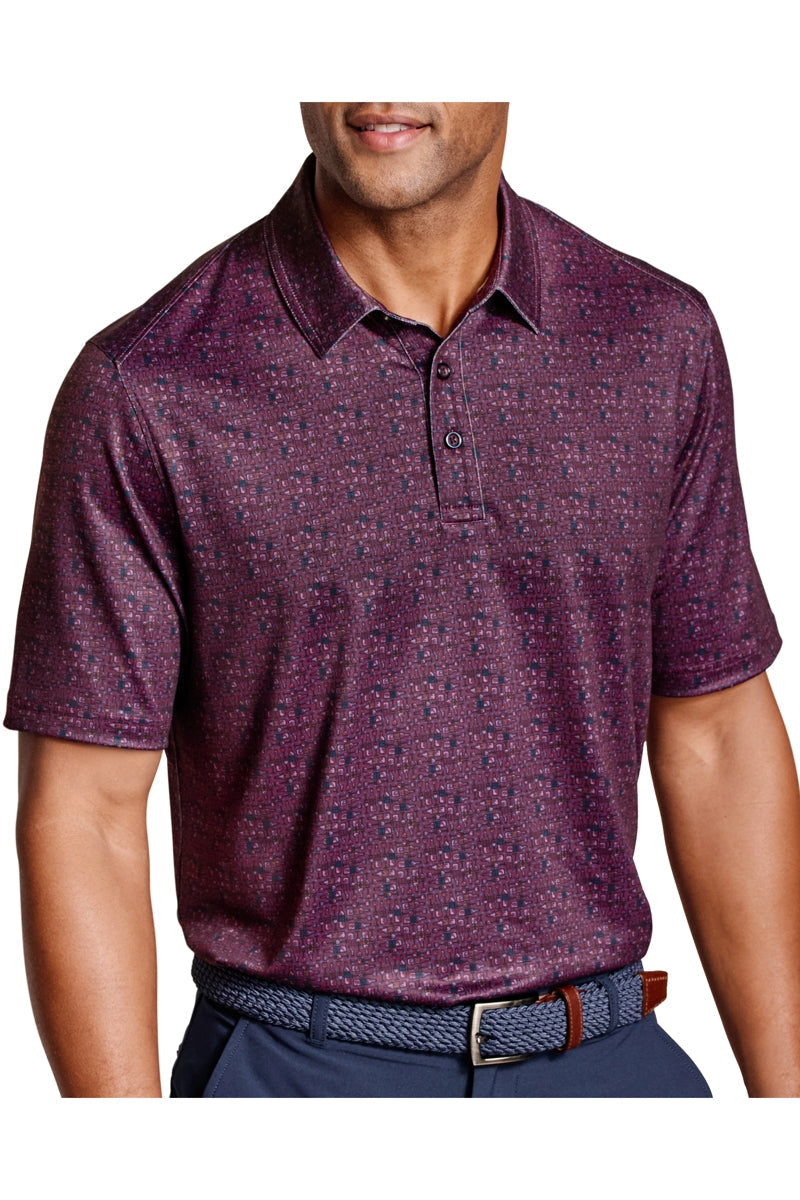 Wholesale,Johnston & Murphy, Johnston & Murphy Burgundy Vino Print Performance Polo, Purple, Medium-44-TagMLarge-48-TagLExtra Large-50-TagXLSmall-42-TagSExtra Extra Large-54-TagXXL