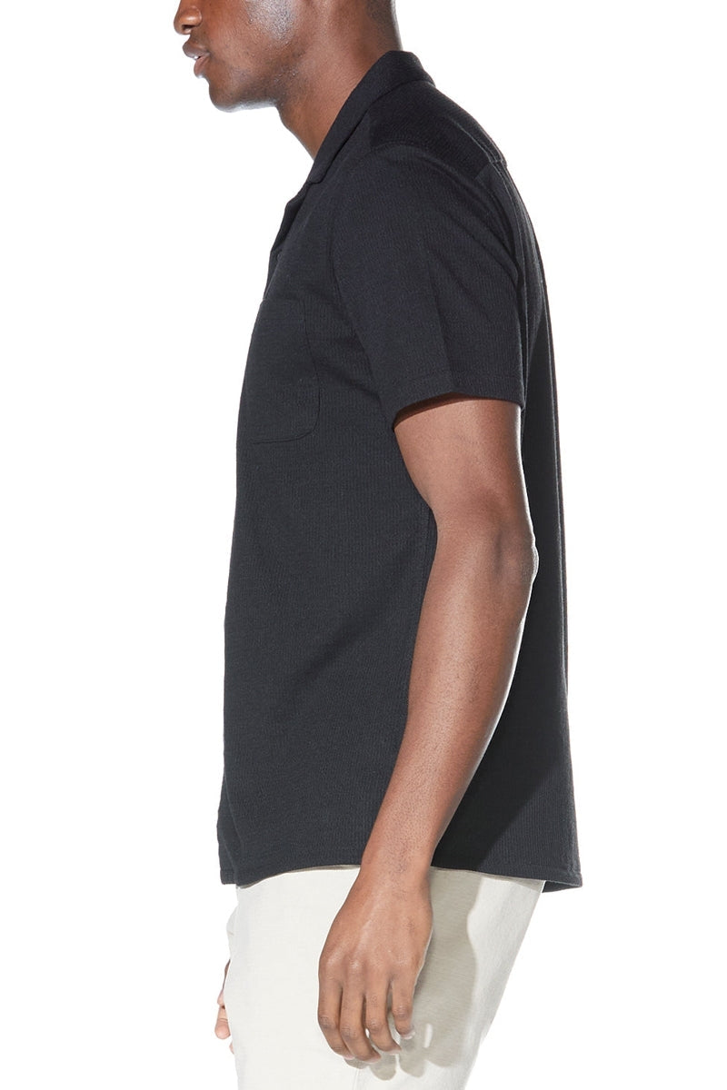 Wholesale,Civil Society, Civil Society Black Matelassé Knit Textured Short Sleeve Resort Shirt, Black, Large-45-TagL