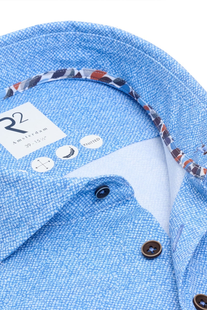 Direct From Brand,R2 Amsterdam, R2 Amsterdam Blue Printed Knitted Shirt, Blue, Medium-42-Tag39