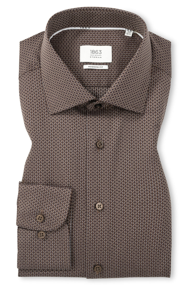Wholesale,Eterna, 1863 by Eterna Brown Geo Structured Modern Fit Shirt, Brown, Medium-45-Tag15.5