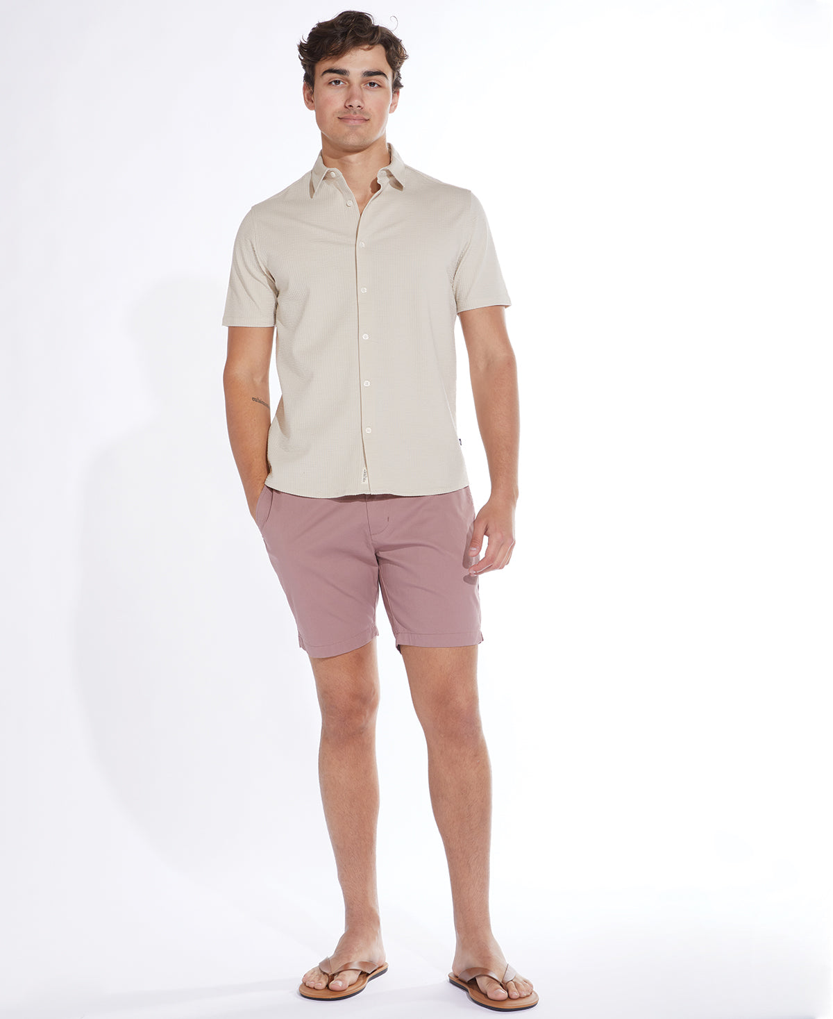 Wholesale,Civil Society, Civil Society Beige Knit Seersucker Short Sleeve Shirt, Tan, Small-40-TagS