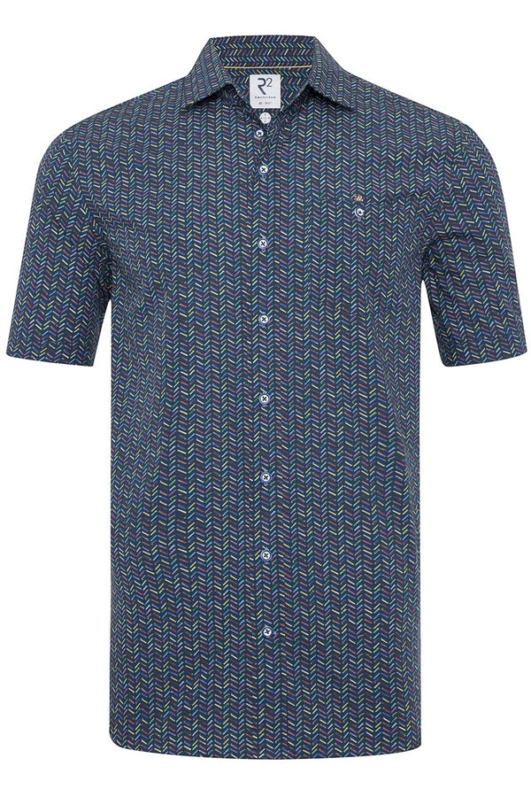 R2 Amsterdam Navy Multi Bicycle Battery Print Poplin Shirt