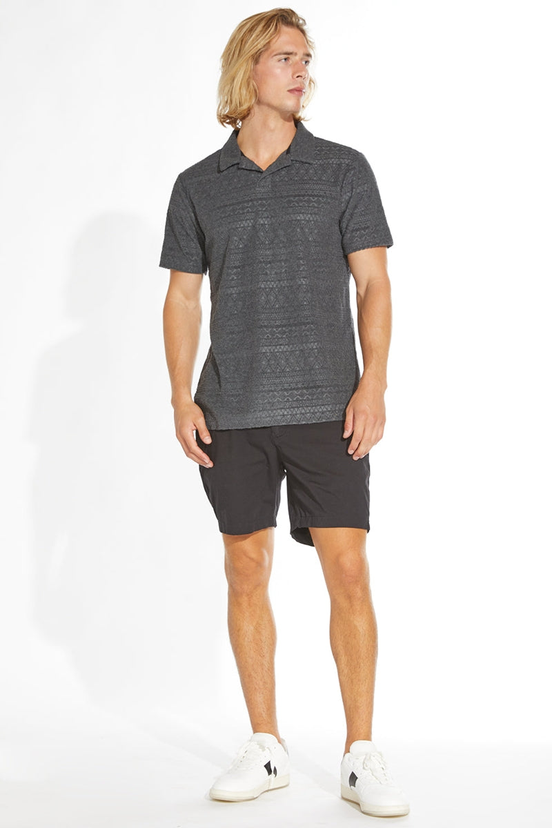 Wholesale,Civil Society, Civil Society Heather Dark Charcoal Jacquard Short Sleeve Resort Polo, Grey, Large-43-TagL