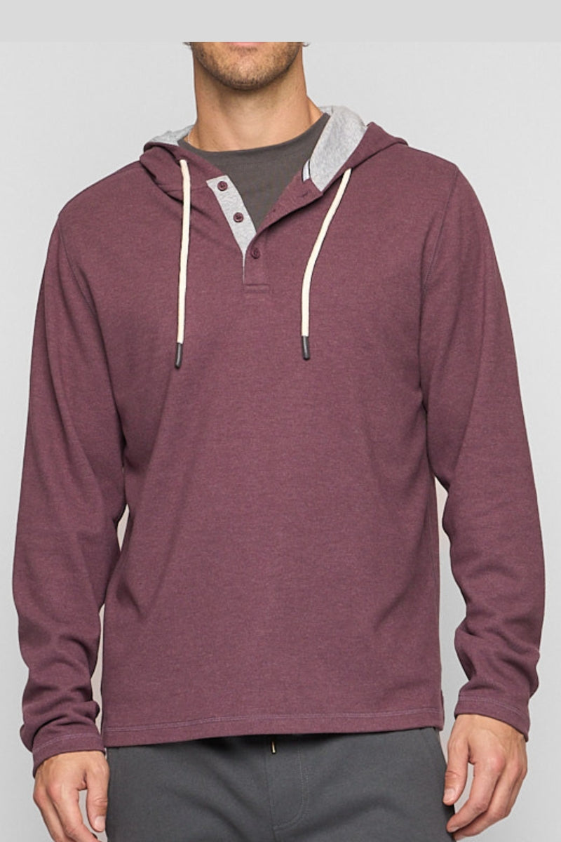 Wholesale,Fundamental Coast, Fundamental Coast Wine Soft Henley Hoodie, Purple, Medium-46-TagMLarge-48-TagLExtra Large-50-TagXL