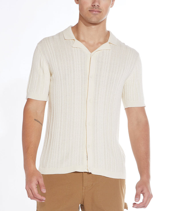 Civil Society Cream Cable Sweater Knit Short Sleeve Resort Shirt