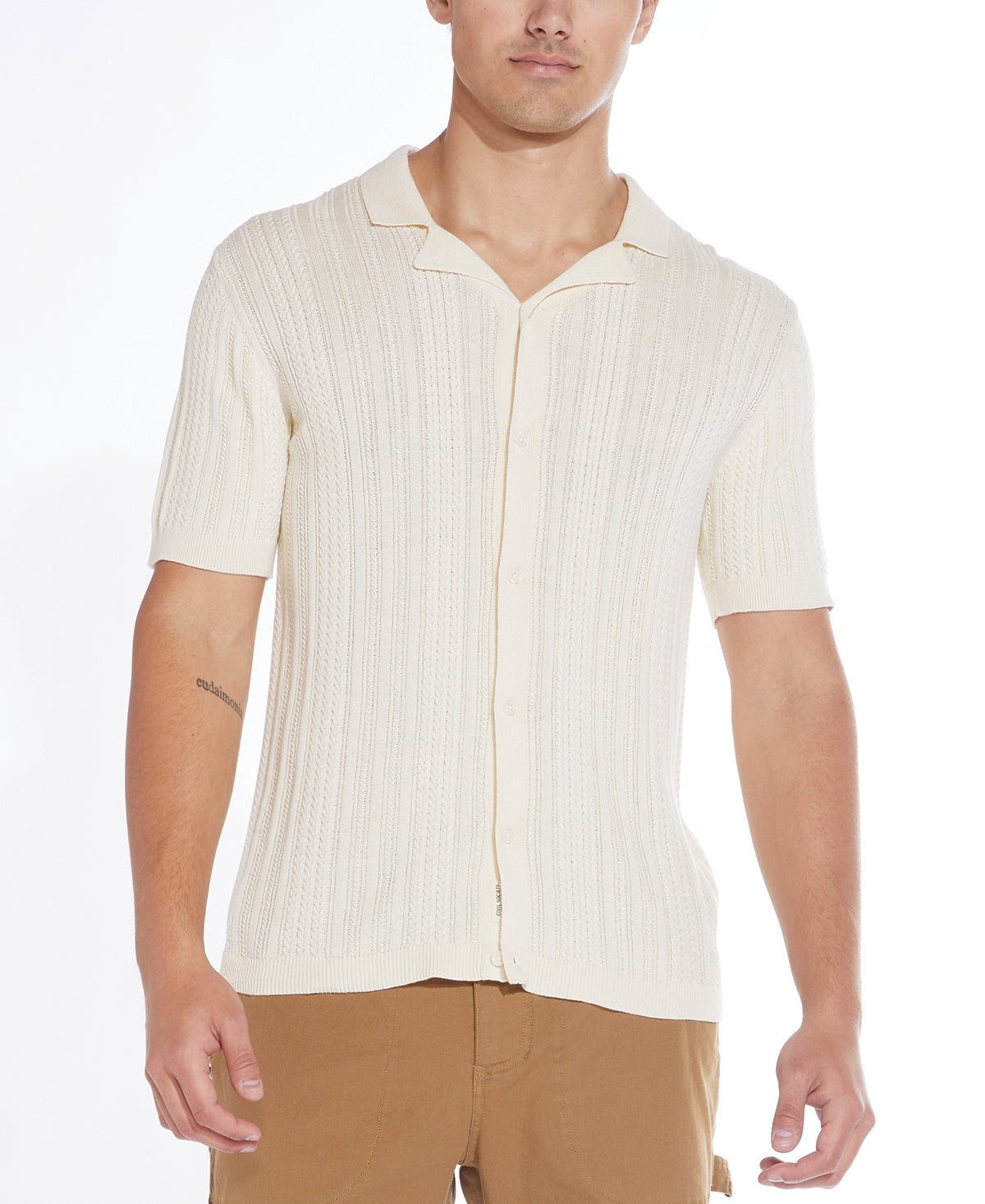 Wholesale,Civil Society, Civil Society Cream Cable Sweater Knit Short Sleeve Resort Shirt, Cream, Extra Extra Large-50-TagXXL