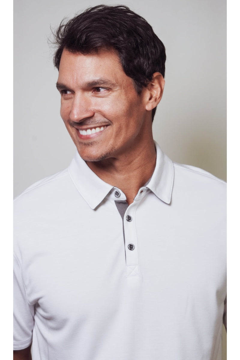 Wholesale,Fundamental Coast, Fundamental Coast White with Grey Contrast Polo, White, Medium-42-TagMLarge-44-TagLSmall-40-TagS