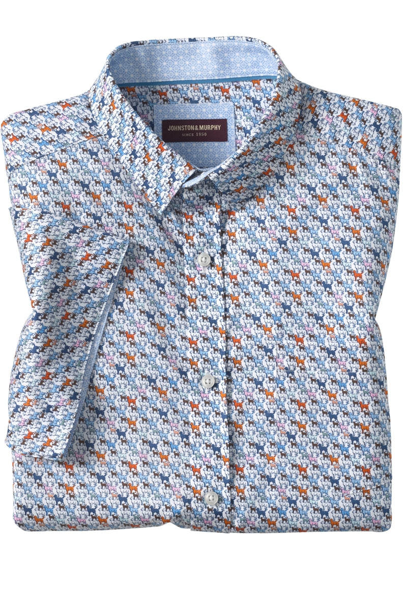 Wholesale,Johnston & Murphy, Johnston & Murphy Blue Multi Mini Lab Printed Shirt, Blue, Large-48-TagL