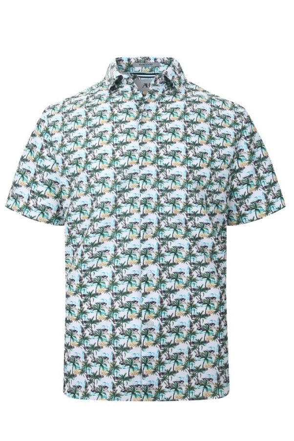 Wholesale,American Heritage, American Heritage Green/White Palm Tree Print Performance Shirt, Green, Small-42-TagSMedium-45-TagMLarge-48-TagLExtra Large-51-TagXLExtra Extra Large-55-TagXXL