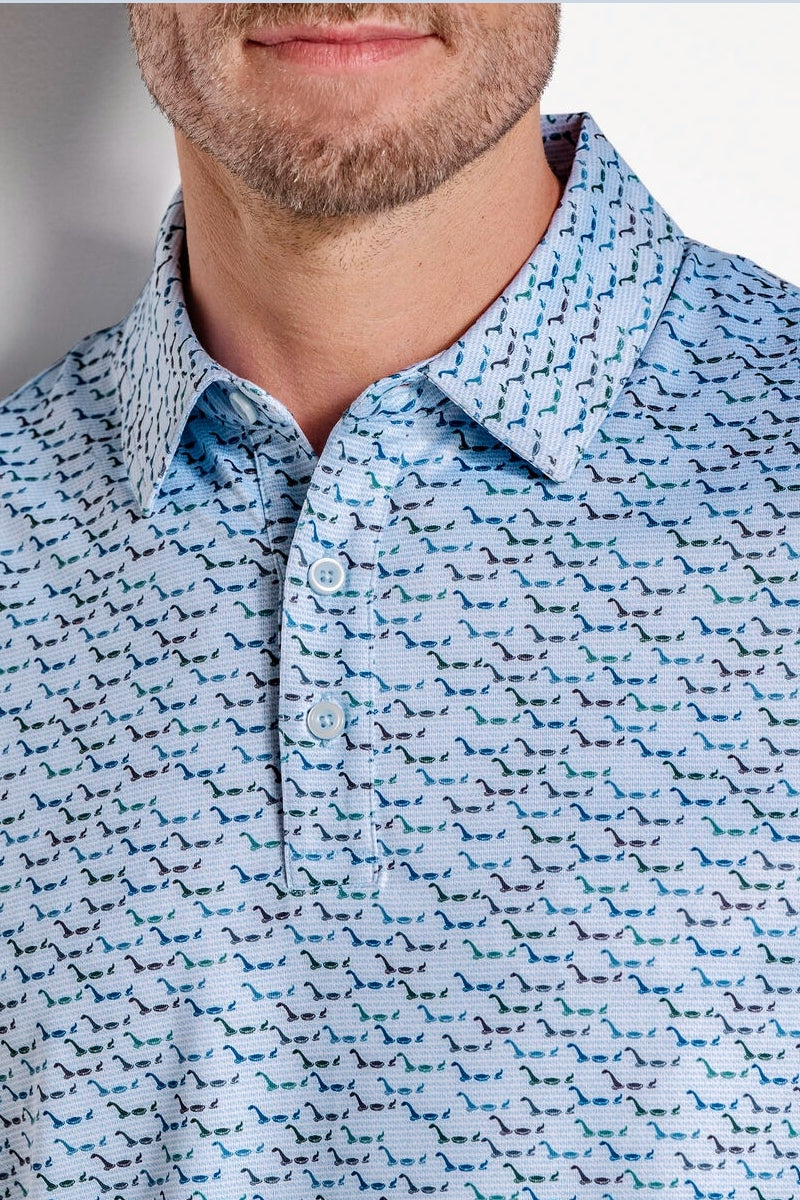 Wholesale,Johnston & Murphy, Johnston & Murphy Light Blue Water Monster Print Performance Polo, Blue, Large-48-TagL