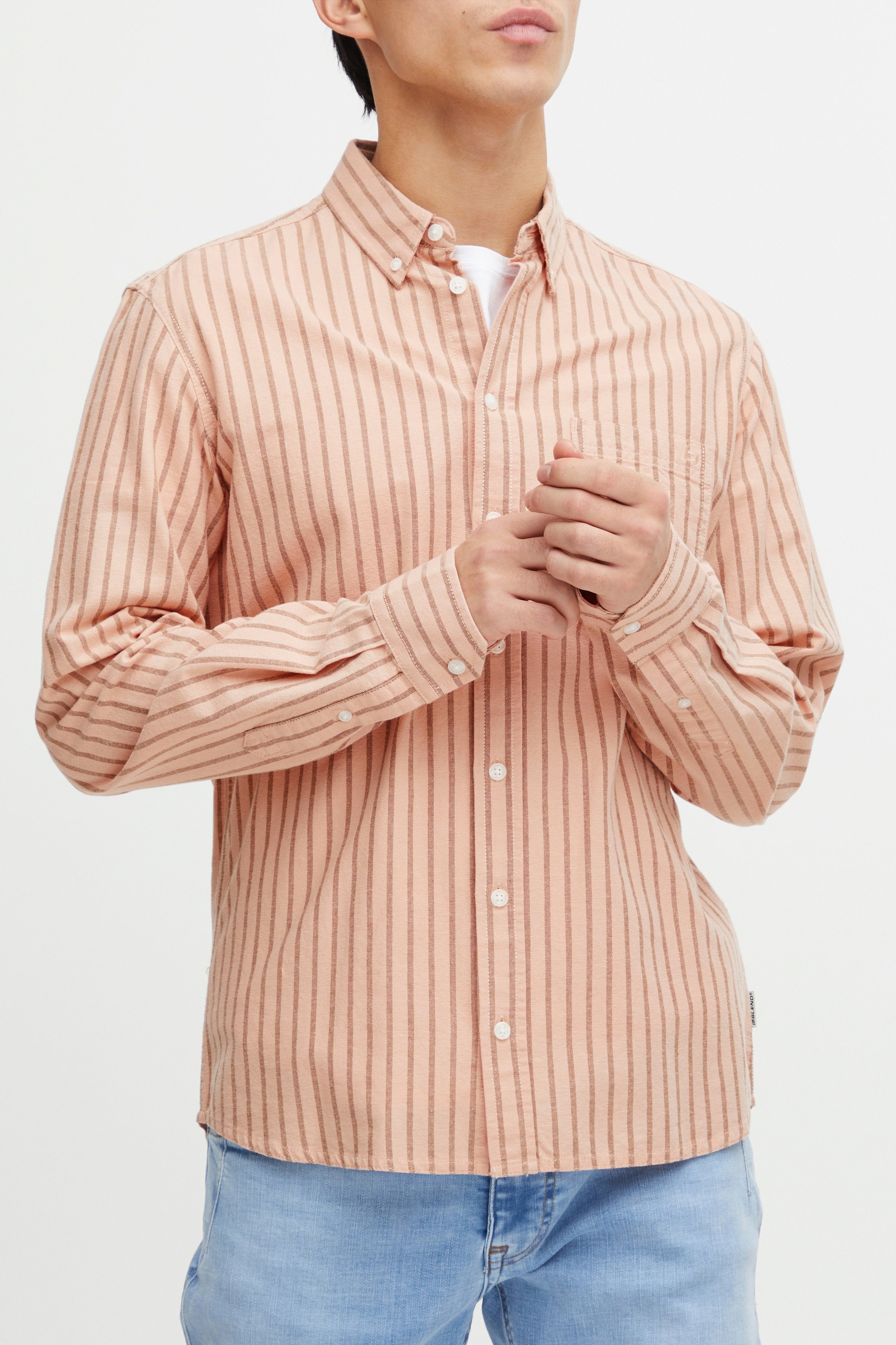 Wholesale,Blend, Blend Apricot Stripe Long Sleeve Shirt, Orange, Small-39-TagS