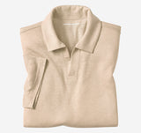 Johnston & Murphy Sand Open V-Neck Linen/Recycled Poly Blend Short Sleeve Polo