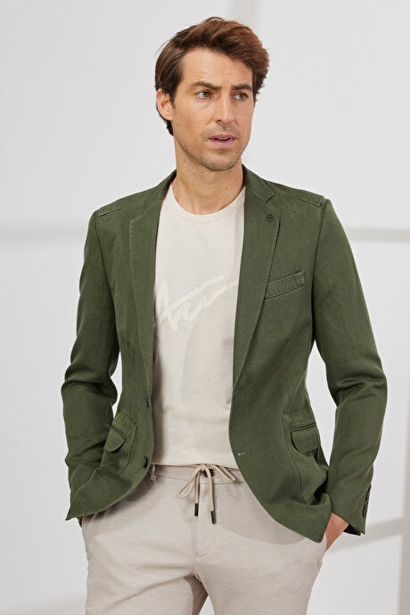 Wholesale,Altinyildiz Classics, Altinyildiz Classics Olive Linen/Tencel Blend Slim Fit Blazer, Green, Medium-40-Tag48