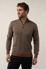 Luchiano Visconti Brown/Pumpkin Quarter Zip Long Sleeve Pullover