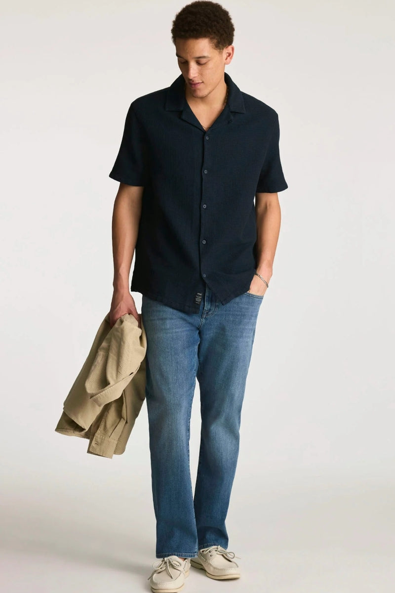 Wholesale,Mavi, Mavi Navy Waffle Knit Camp Collar Shirt, Blue, Extra Extra Large-52-TagXXL