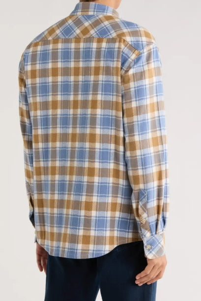 Wholesale,James Campbell, James Campbell Tan/Blue Plaid Overshirt, Tan, Medium-46-TagM