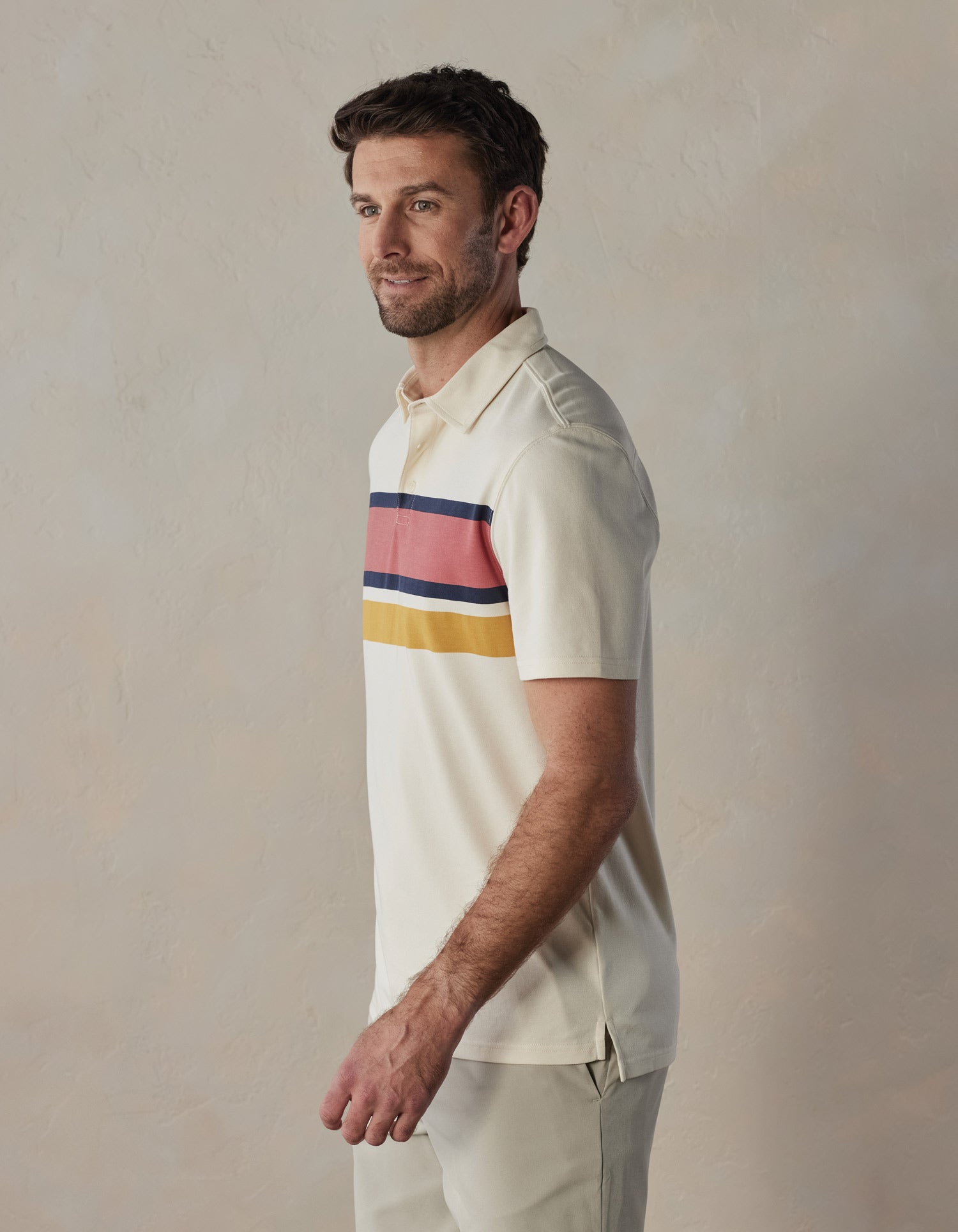 Wholesale,The Normal Brand, The Normal Brand Cream Mineral Red Stripe Chip Pique Polo, Cream, Large-43-TagL