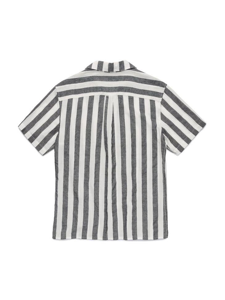 Faire,Surfside Supply, Surfside Supply Dark Grey & White Vertical Stripe Airy Camp Collar Short Sleeve Shirt, White, Large-45-TagL