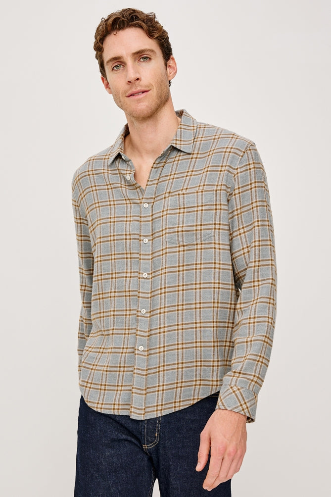 Wholesale,Rails, Rails Tan/Grey Brushed Luxe Melange Plaid Shirt, Tan, Medium-45-TagMLarge-47-TagLExtra Large-50-TagXL