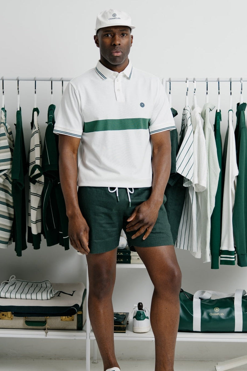 Wholesale,Champlain, Champlain White/Green Stripe Performance Knit Polo, White, Extra Large-46-TagXL