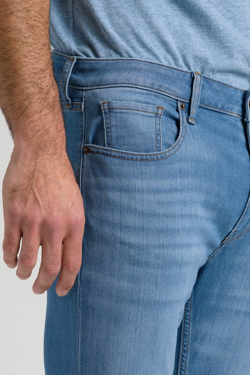 Faire,True Classic, True Classic Medium Indigo Wash Straight Stretch Jeans, Blue, 32W-32L-Tag32