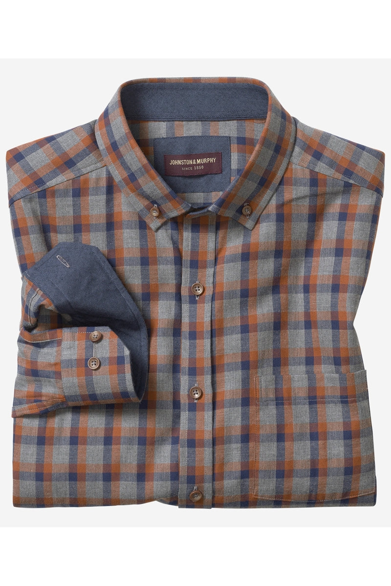 Wholesale,Johnston & Murphy, Johnston & Murphy Gray with Brown Box Plaid Shirt, Grey, Extra Extra Large-52-TagXXL