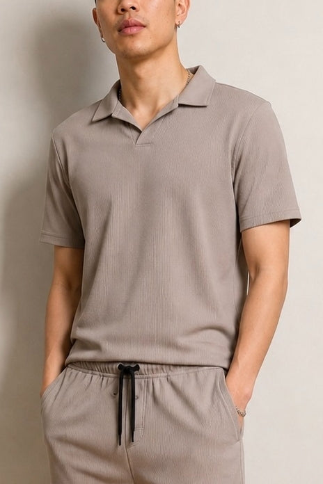 Wholesale,Noize, Noize Camel V-neck Ribbed Polo, Tan, Medium-44-TagM
