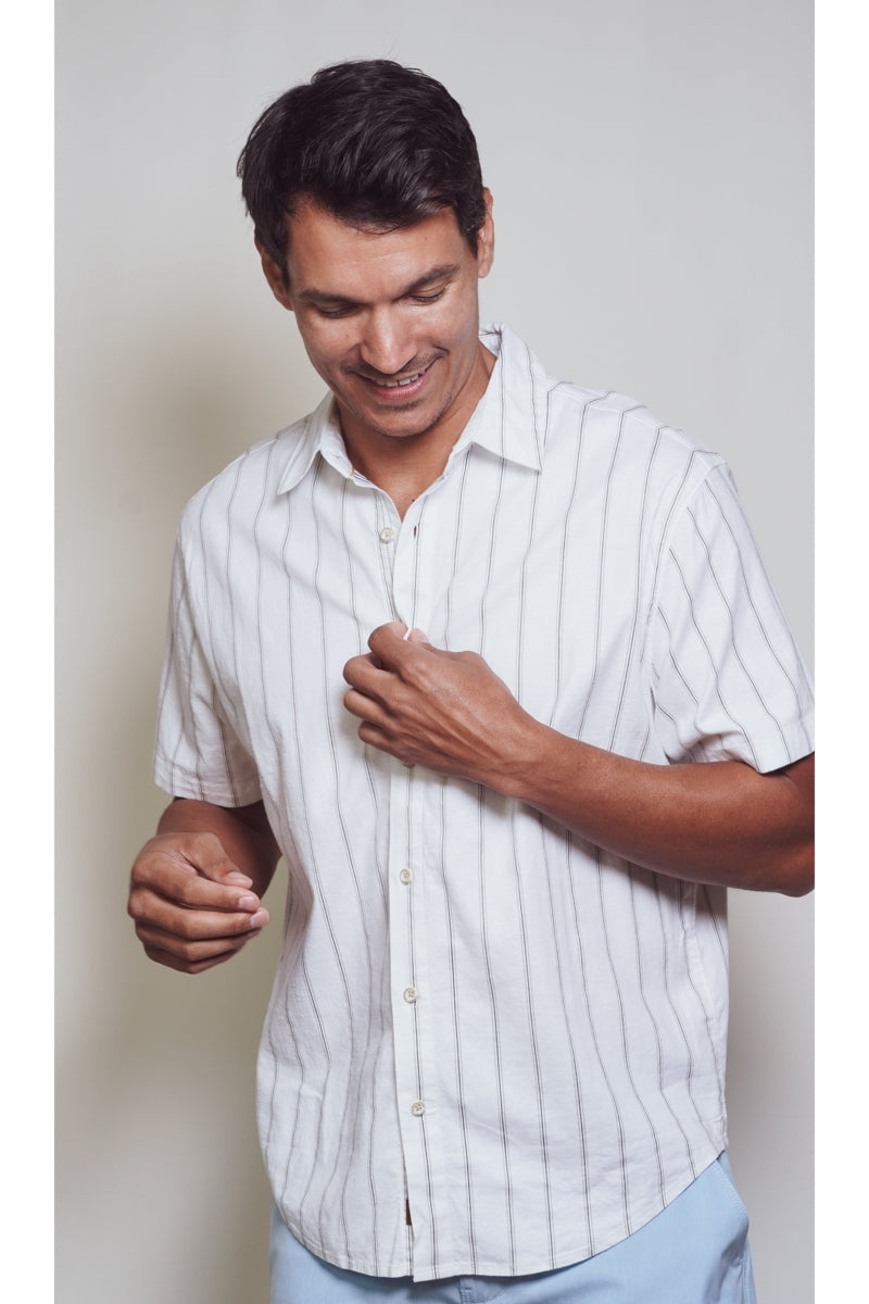 Wholesale,Fundamental Coast, Fundamental Coast White Striped Luxurious Linen Blend Shirt, White, Extra Extra Large-52-TagXXL