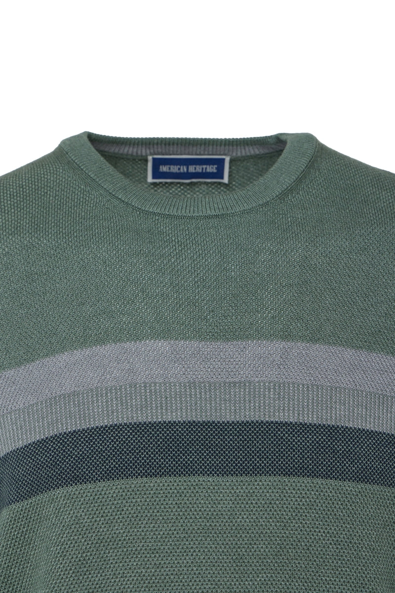 Wholesale,American Heritage, American Heritage Green Crewneck Striped Sweater, Green, Large-46-TagL