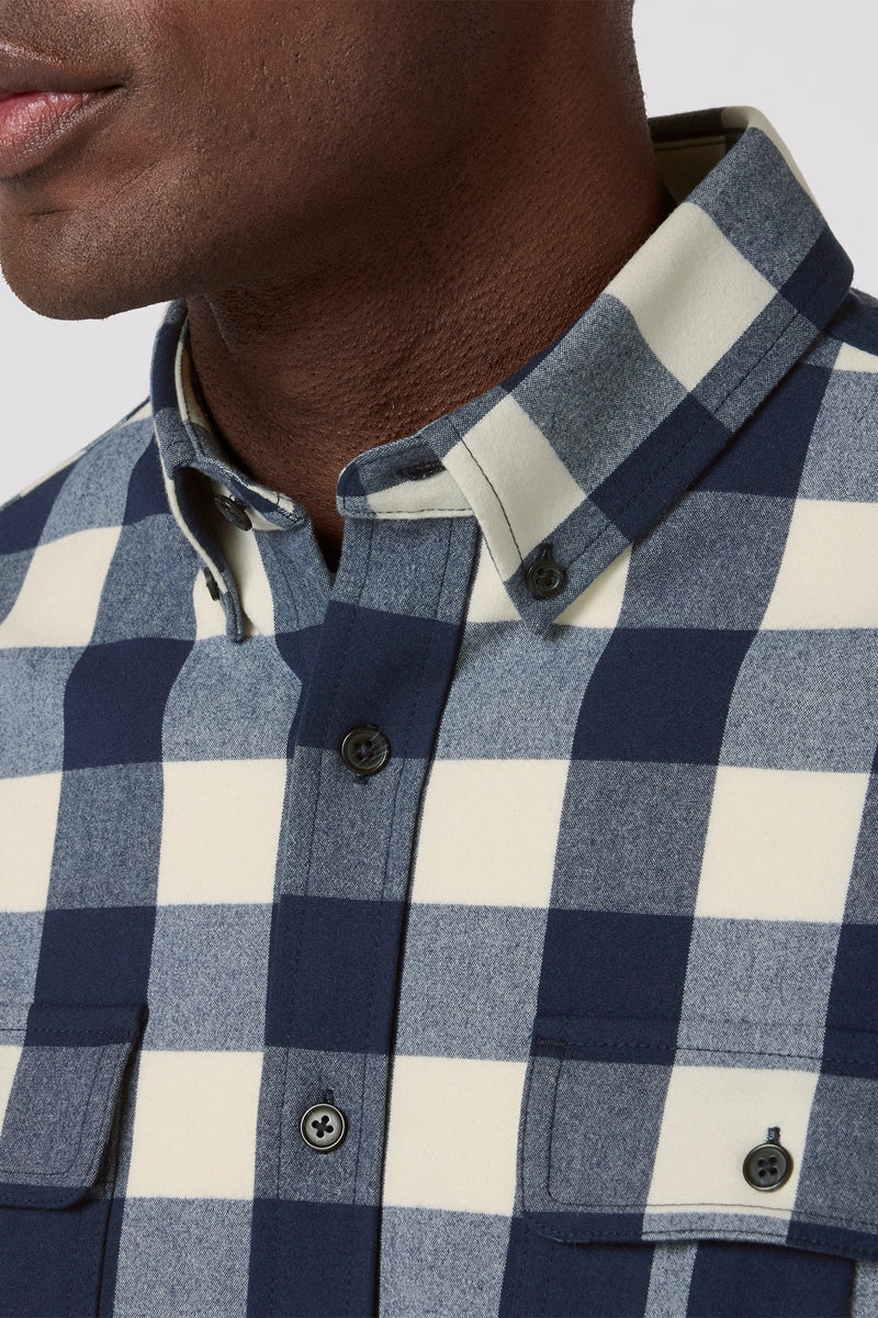 Wholesale,Mizzen + Main, Mizzen + Main Blue/White Buffalo Check Flannel Overshirt, Blue, Small-42-TagS