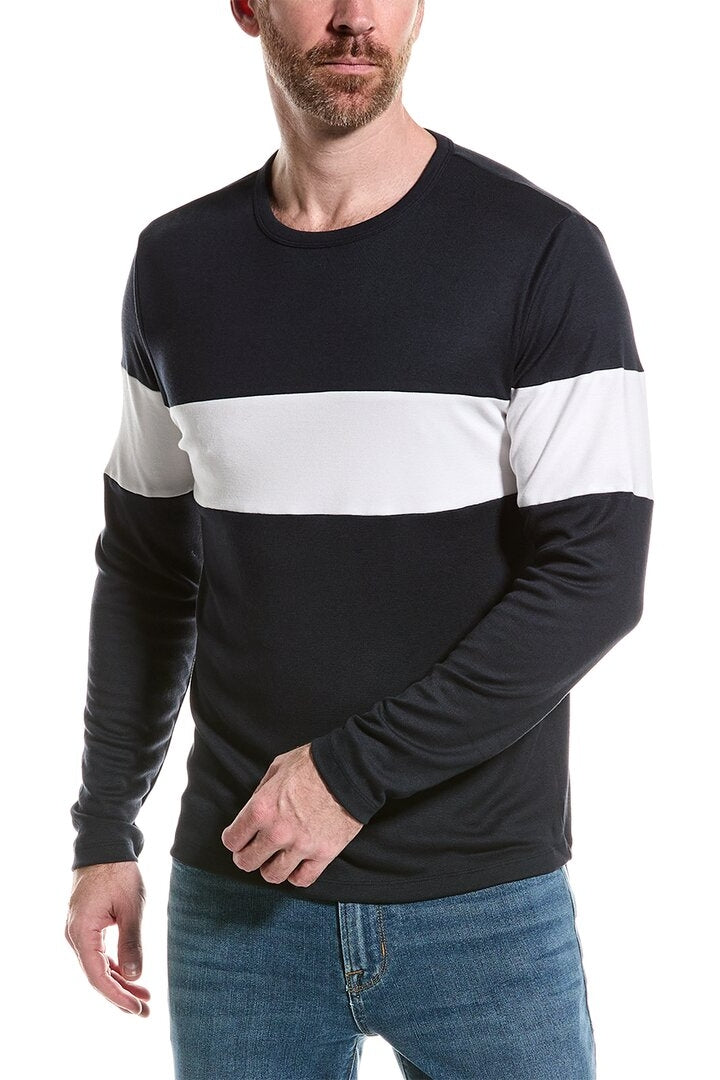 Theory Blue and White Contrast Rugby Stripe Long Sleeve Tee