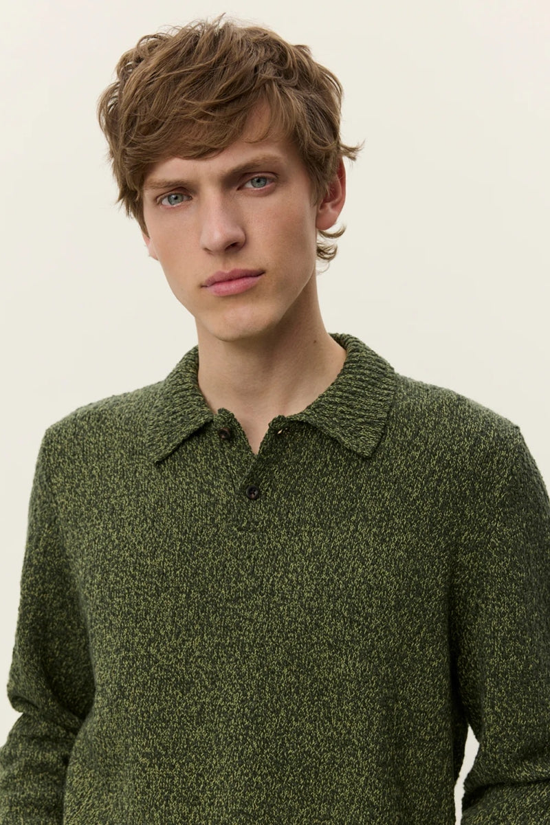 Wholesale,Les Deux, Les Deux Olive Two-tone Mouliné Slub Yarn Textured Knitted Polo, Green, Extra Large-52-TagXL