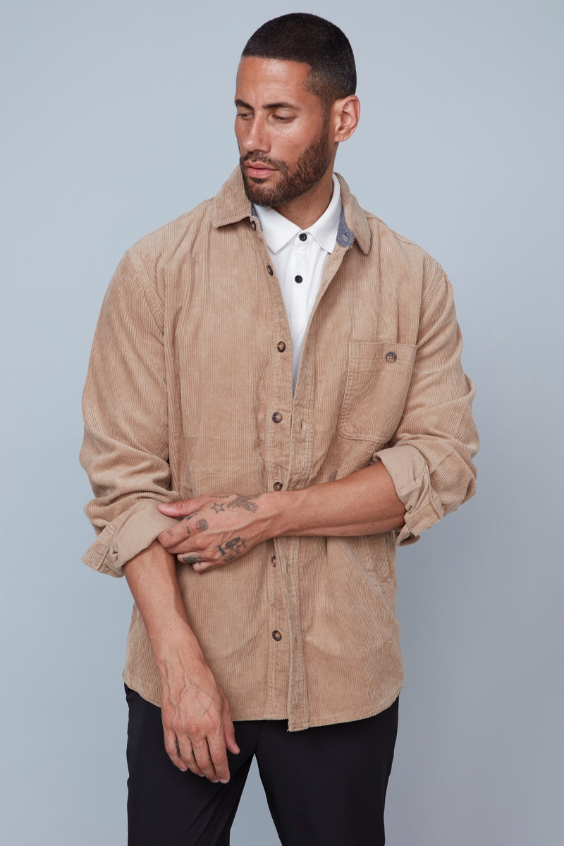 Wholesale,HEDGE, HEDGE Tan Corduroy Overshirt, Tan, Large-48-TagL