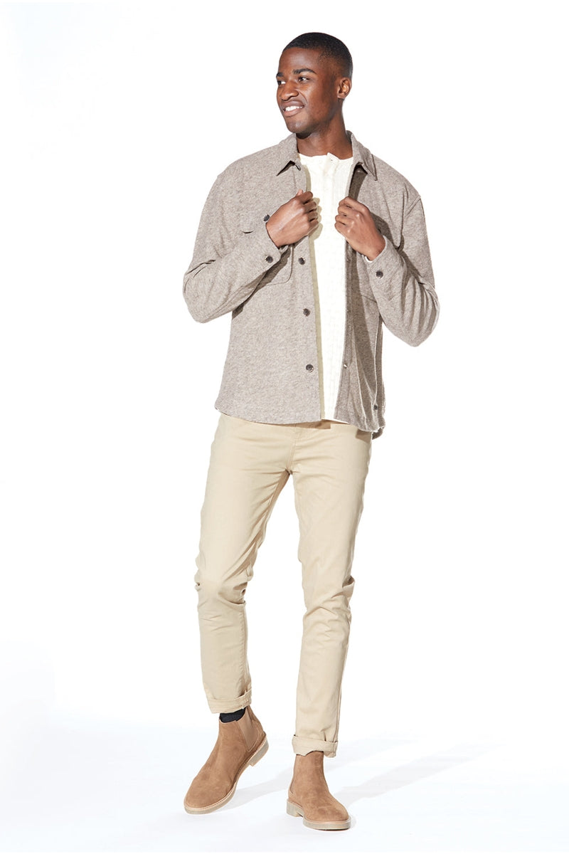 Wholesale,Civil Society, Civil Society Heather Khaki Jersey Knit Shacket, Tan, Small-44-TagSMedium-46-TagMLarge-48-TagLExtra Large-50-TagXLExtra Extra Large-52-TagXXL