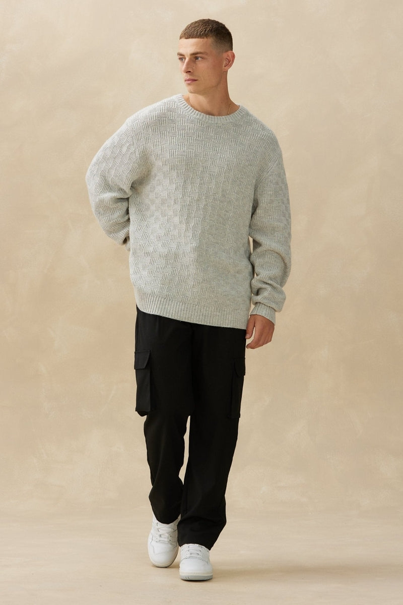 Wholesale,Kuwalla, Kuwalla Light Grey Basketweave Crewneck Sweater, Grey, Large-46-TagL