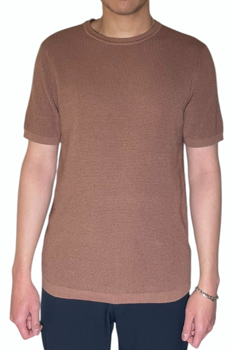 Wholesale,HEDGE, HEDGE Rosewood Knit Textured Tee, Brown, Extra Extra Large-50-TagXXLExtra Large-48-TagXLLarge-45-TagLMedium-42-TagMSmall-40-TagS