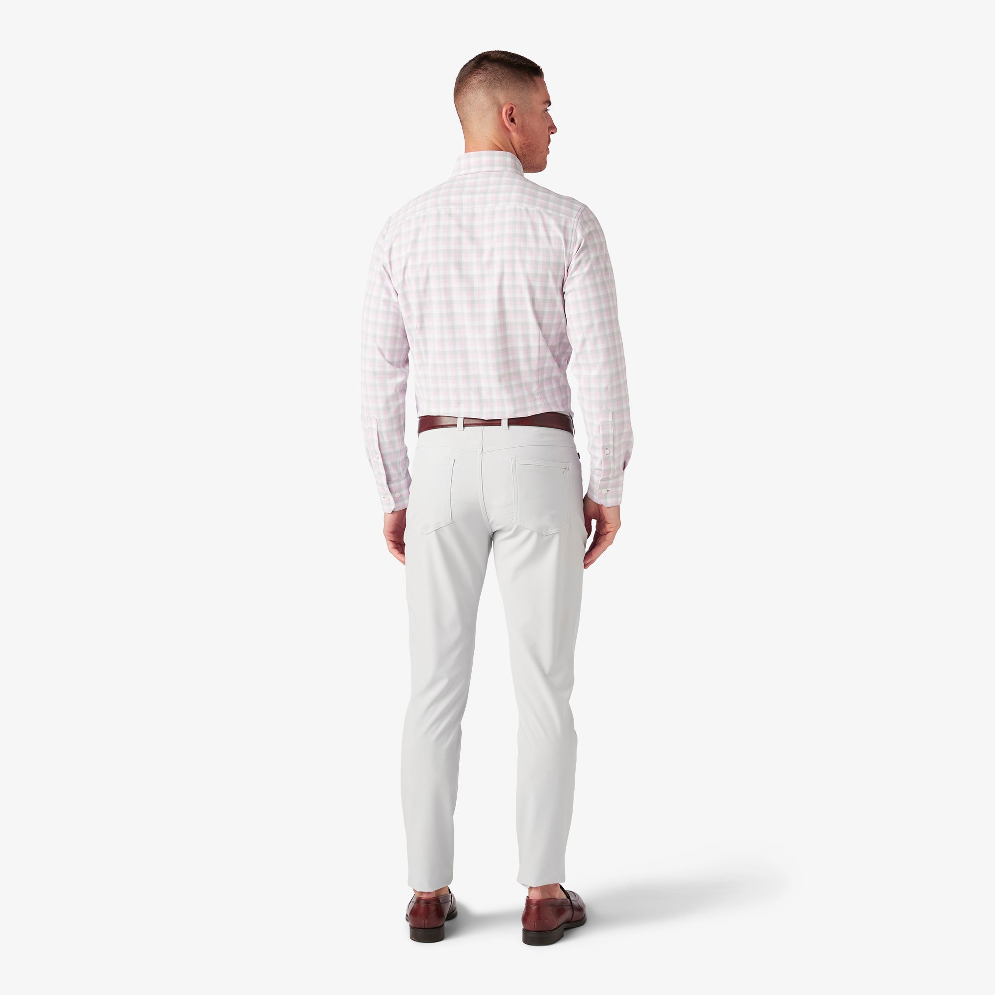 Wholesale,Mizzen + Main, Mizzen + Main Pink/Grey/White Triple Plaid Trim Fit Long Sleeve Dress Shirt, Pink, Large-45-TagL